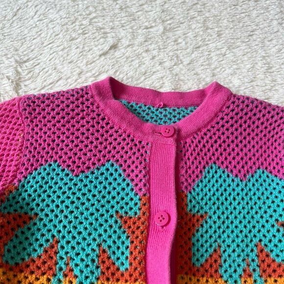 Stella McCartney Kids Palm Tree Logo Multi Color Button Up Cardigan Sweater - Picture 3 of 6